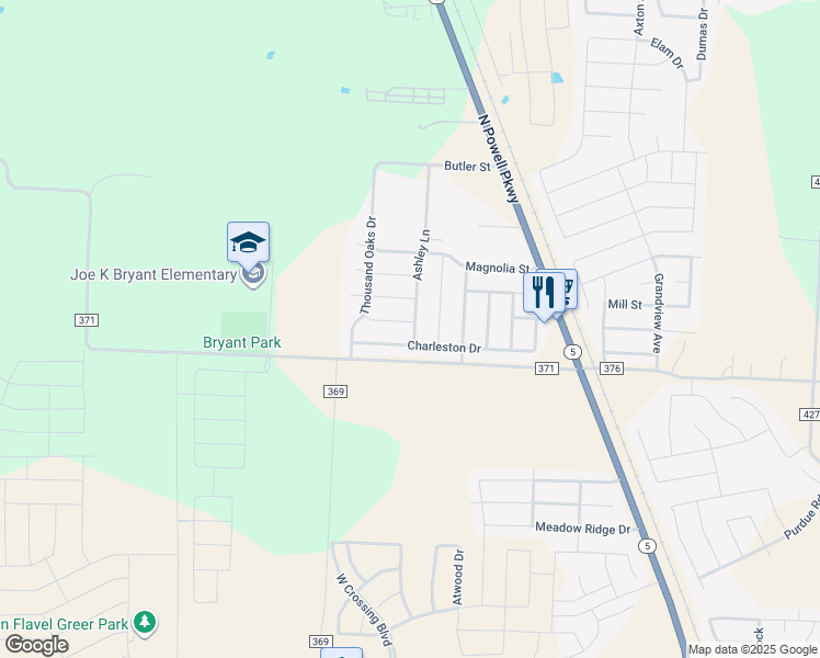 map of restaurants, bars, coffee shops, grocery stores, and more near 2604 Ashley Lane in Anna