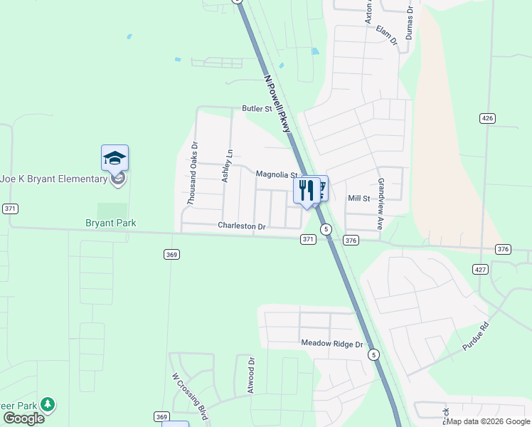 map of restaurants, bars, coffee shops, grocery stores, and more near 2601 Mitchell Lane in Anna