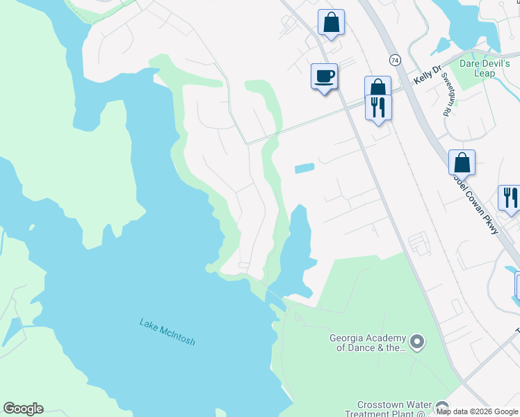 map of restaurants, bars, coffee shops, grocery stores, and more near 127 Terrane Ridge in Peachtree City