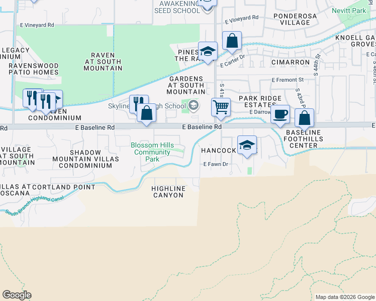 map of restaurants, bars, coffee shops, grocery stores, and more near 7719 South 39th Way in Phoenix
