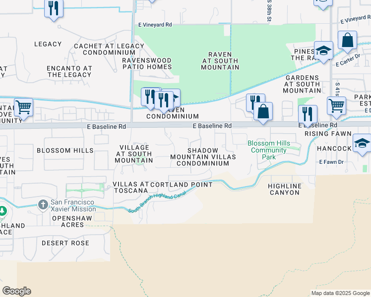map of restaurants, bars, coffee shops, grocery stores, and more near 7810 South 35th Street in Phoenix
