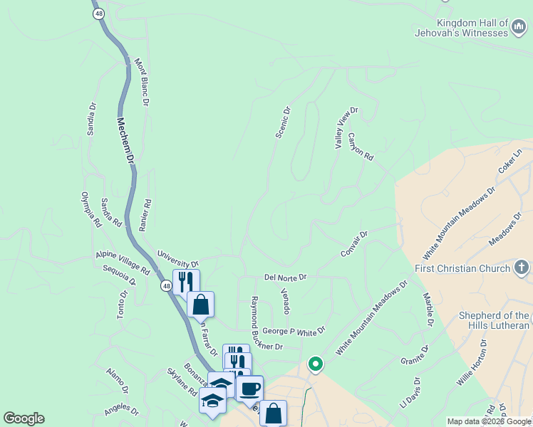 map of restaurants, bars, coffee shops, grocery stores, and more near 114-198 Scenic Drive in Ruidoso