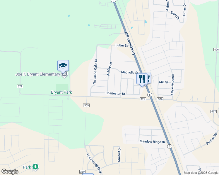 map of restaurants, bars, coffee shops, grocery stores, and more near 2516 Ashley Lane in Anna