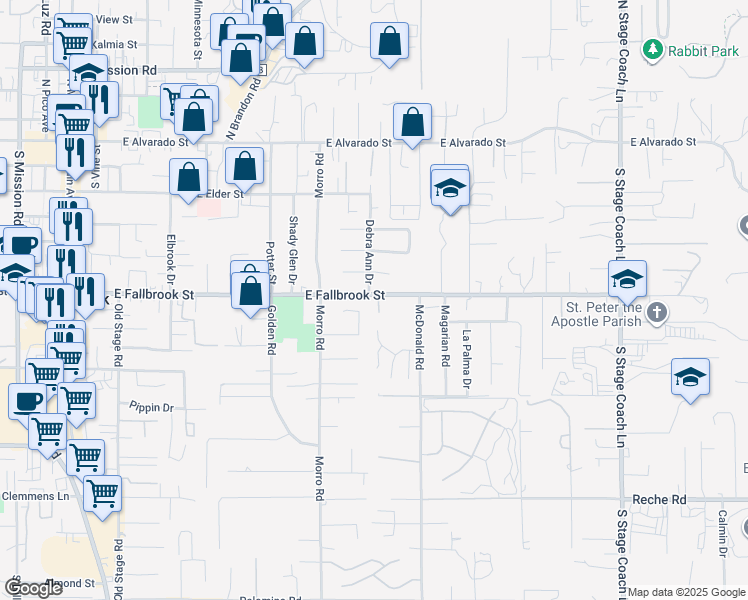 map of restaurants, bars, coffee shops, grocery stores, and more near 715 Sutton Hill Place in Fallbrook