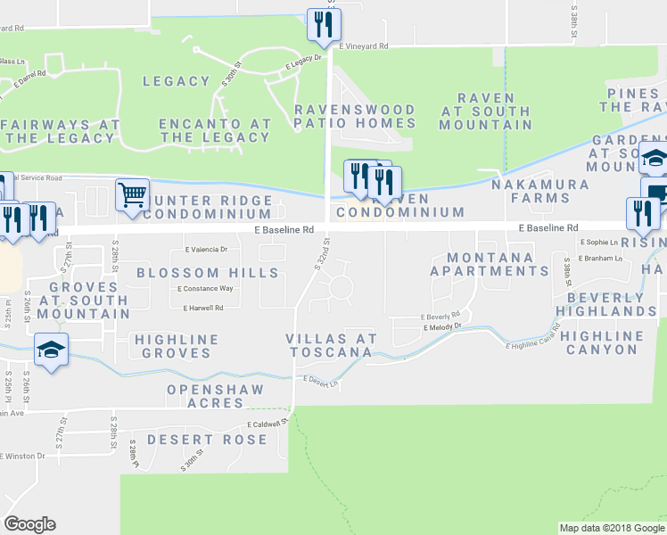 map of restaurants, bars, coffee shops, grocery stores, and more near 3209 East Branham Lane in Phoenix