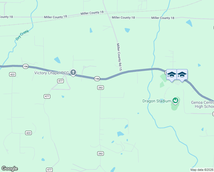 map of restaurants, bars, coffee shops, grocery stores, and more near 42 Miller County Road 292 in Texarkana