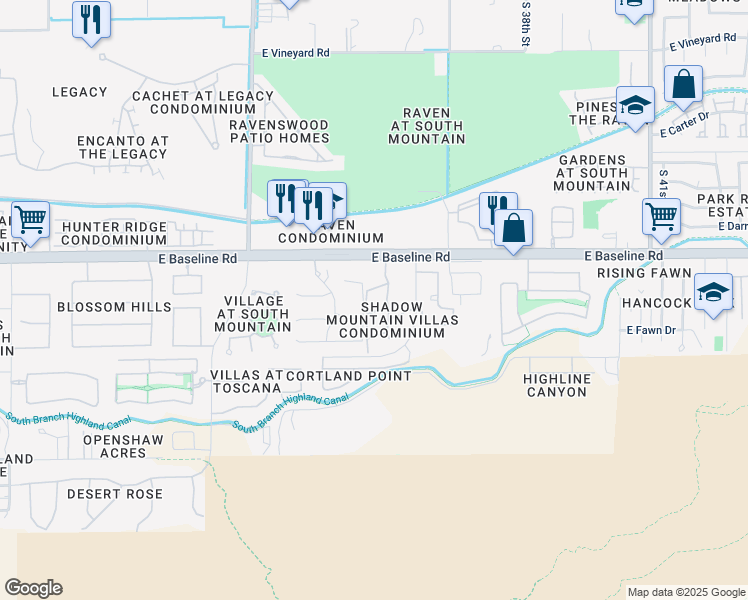 map of restaurants, bars, coffee shops, grocery stores, and more near 7810 South 35th Street in Phoenix