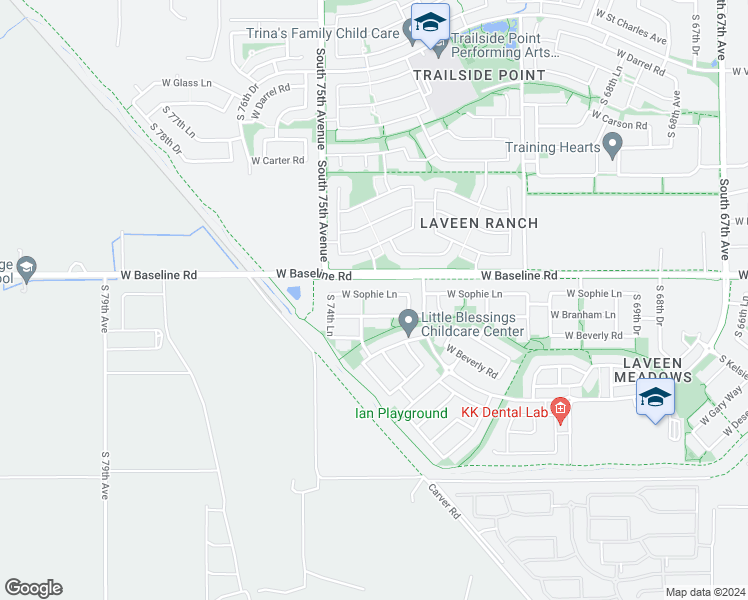map of restaurants, bars, coffee shops, grocery stores, and more near 7347 West Sophie Lane in Phoenix
