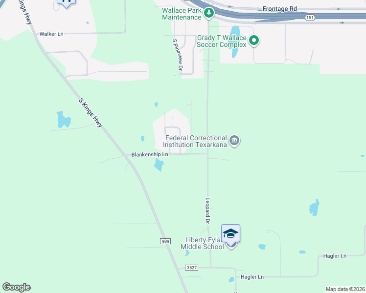 map of restaurants, bars, coffee shops, grocery stores, and more near 111 Parkway Drive in Texarkana