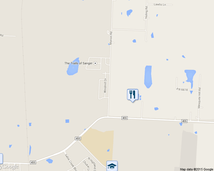 map of restaurants, bars, coffee shops, grocery stores, and more near 4015 Windmill Drive in Sanger
