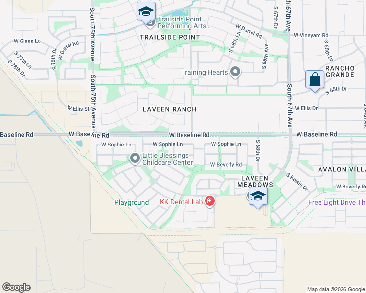 map of restaurants, bars, coffee shops, grocery stores, and more near 7117 West Sophie Lane in Phoenix