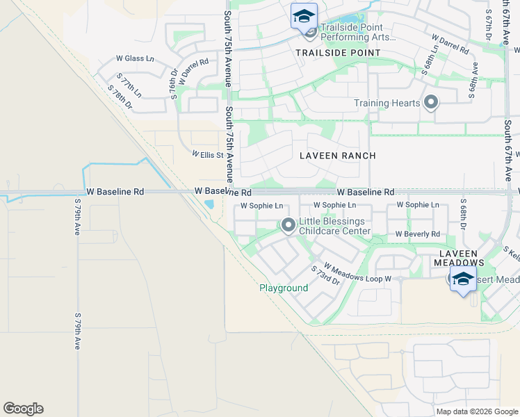 map of restaurants, bars, coffee shops, grocery stores, and more near 7355 West Sophie Lane in Phoenix