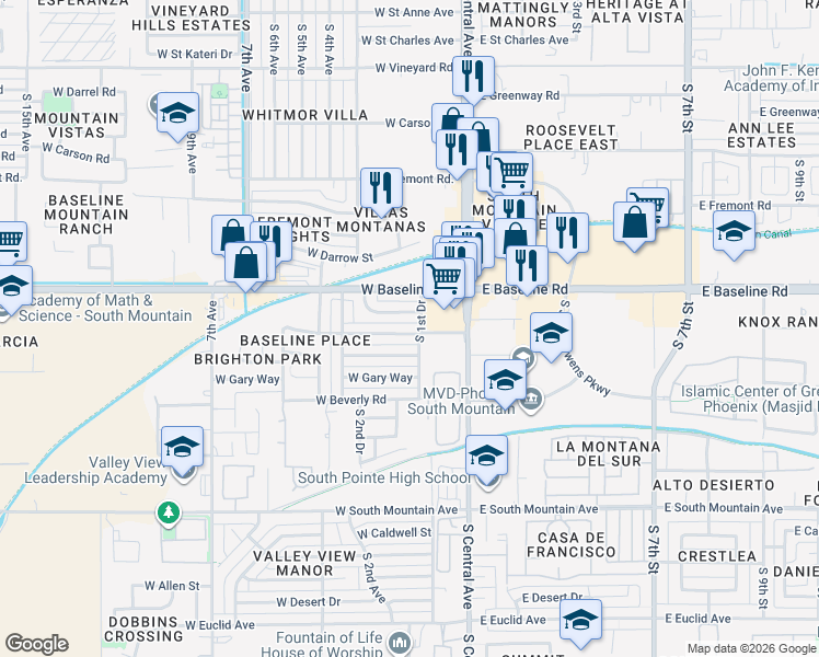 map of restaurants, bars, coffee shops, grocery stores, and more near 106 West Harwell Road in Phoenix