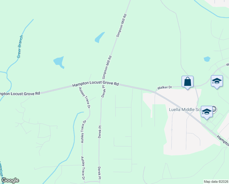 map of restaurants, bars, coffee shops, grocery stores, and more near 301 Vantage Point in Locust Grove