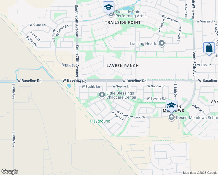map of restaurants, bars, coffee shops, grocery stores, and more near 7710 South 72nd Dale in Phoenix