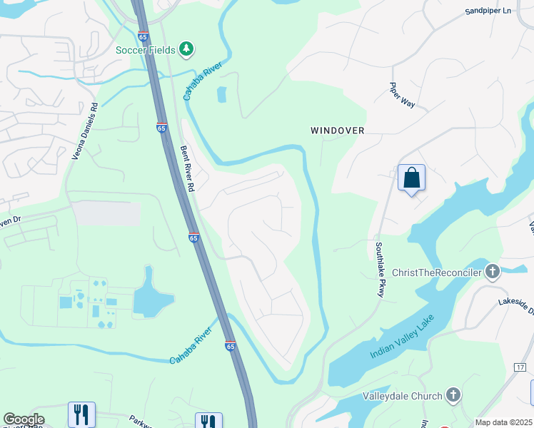 map of restaurants, bars, coffee shops, grocery stores, and more near 4105 Bent River Lane in Vestavia Hills