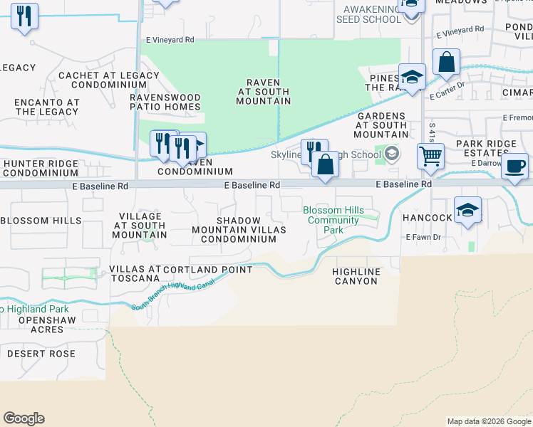 map of restaurants, bars, coffee shops, grocery stores, and more near 7611 South 36th Street in Phoenix