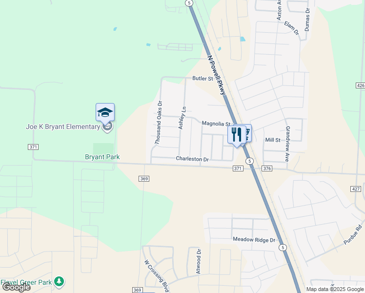map of restaurants, bars, coffee shops, grocery stores, and more near 2604 Ashley Lane in Anna