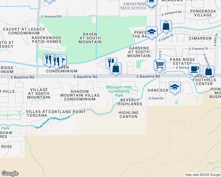 map of restaurants, bars, coffee shops, grocery stores, and more near 7724 South 37th Way in Phoenix
