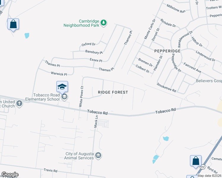 map of restaurants, bars, coffee shops, grocery stores, and more near 4607 Shadow Moss Court in Augusta