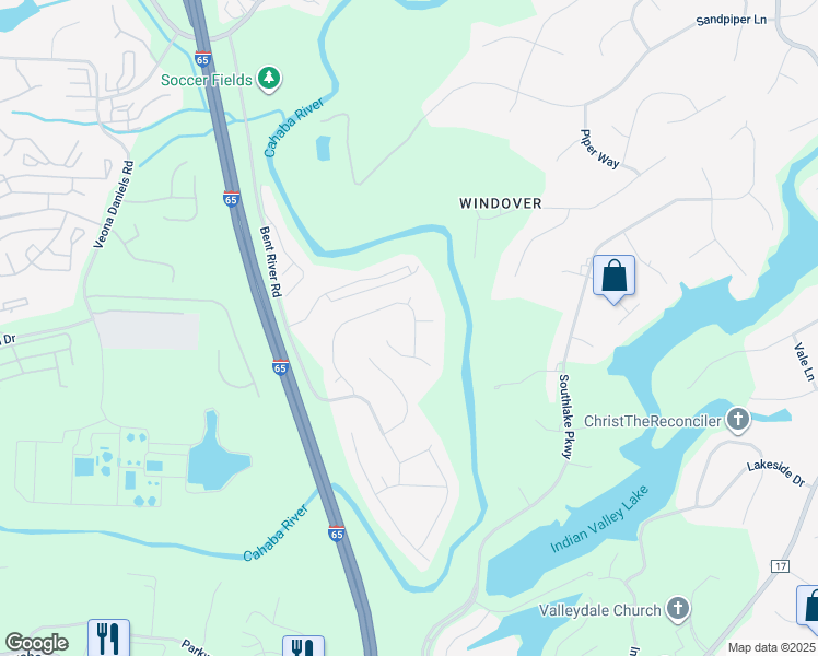 map of restaurants, bars, coffee shops, grocery stores, and more near 4105 Bent River Lane in Vestavia Hills