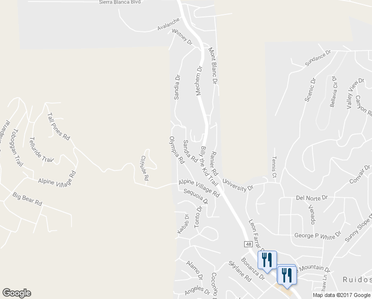 map of restaurants, bars, coffee shops, grocery stores, and more near 100 Sandia Road in Ruidoso
