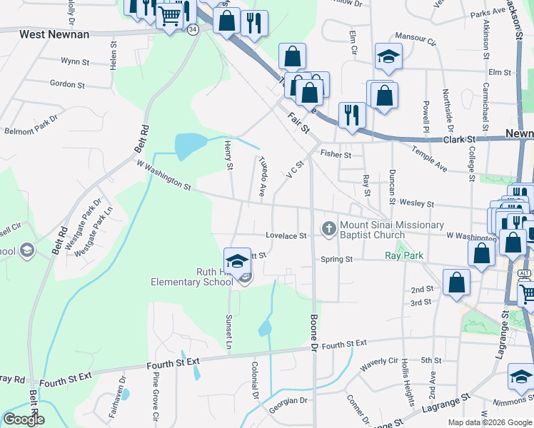 map of restaurants, bars, coffee shops, grocery stores, and more near in Newnan