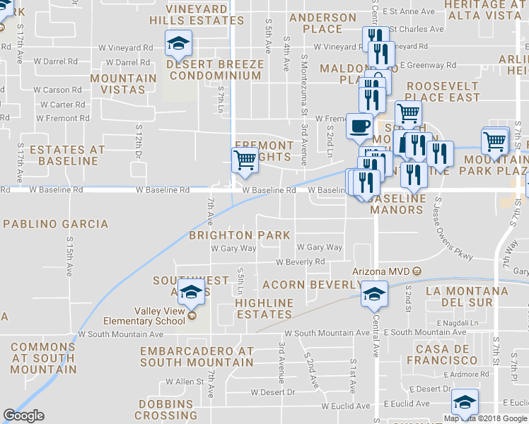 map of restaurants, bars, coffee shops, grocery stores, and more near 430 West Harwell Road in Phoenix