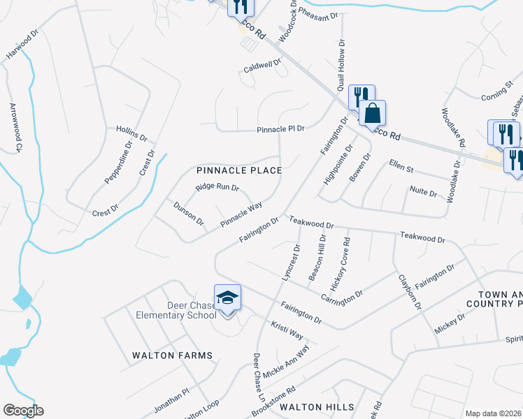 map of restaurants, bars, coffee shops, grocery stores, and more near 4052 Pinnacle Way in Hephzibah
