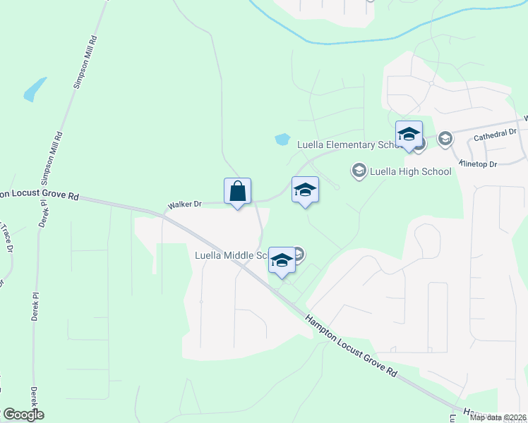 map of restaurants, bars, coffee shops, grocery stores, and more near 615 Strickland Road in Locust Grove