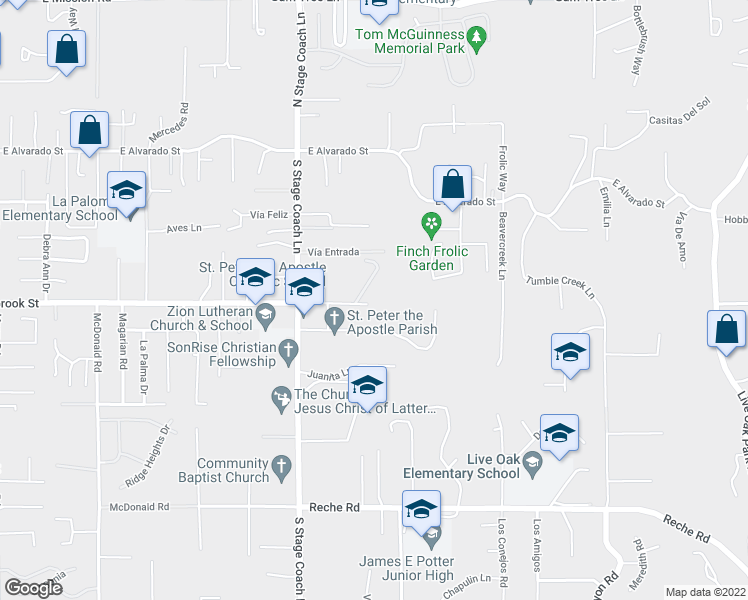 map of restaurants, bars, coffee shops, grocery stores, and more near 1779 East Fallbrook Street in Fallbrook