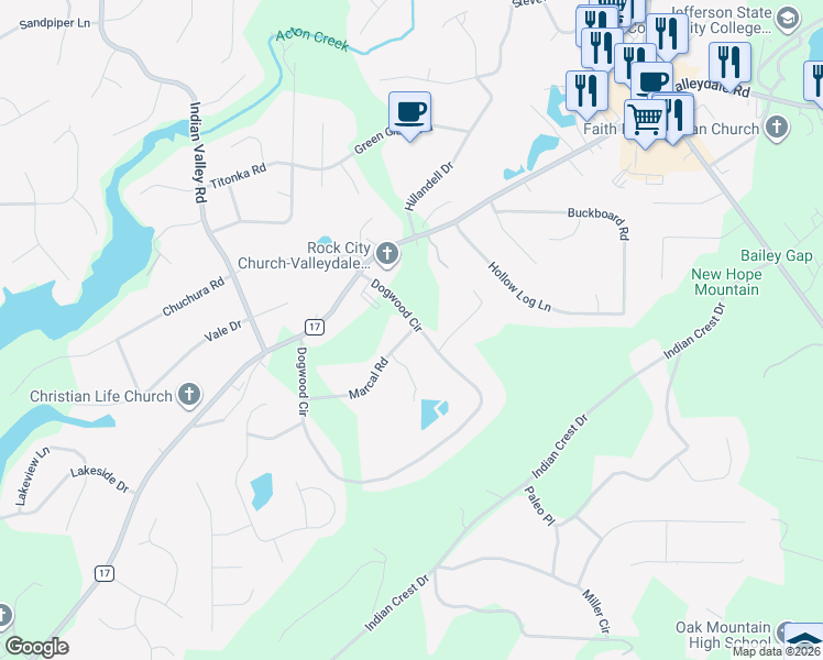 map of restaurants, bars, coffee shops, grocery stores, and more near 2512 Marcal Road in Birmingham