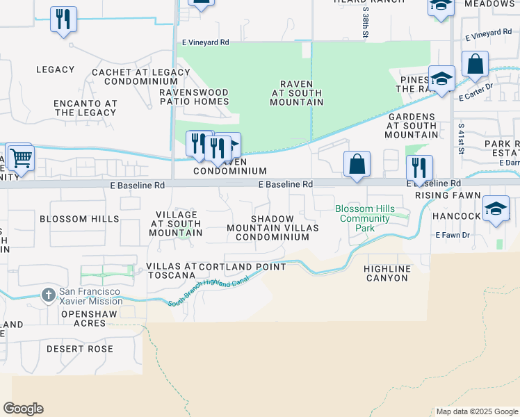 map of restaurants, bars, coffee shops, grocery stores, and more near 7810 South 35th Street in Phoenix