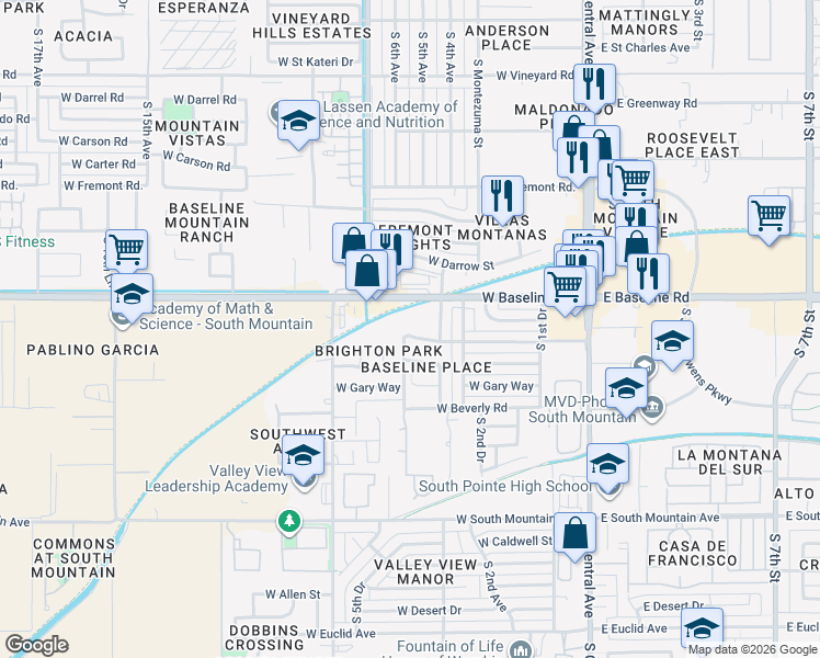 map of restaurants, bars, coffee shops, grocery stores, and more near 430 West Harwell Road in Phoenix