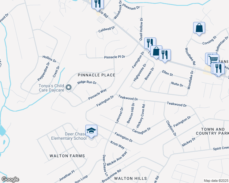 map of restaurants, bars, coffee shops, grocery stores, and more near 3741 Fairington Drive in Hephzibah