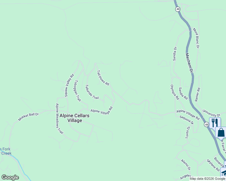 map of restaurants, bars, coffee shops, grocery stores, and more near 268 Alpine Village Road in Ruidoso