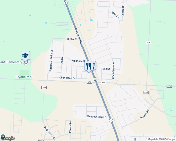 map of restaurants, bars, coffee shops, grocery stores, and more near 102 Rhett Road in Anna