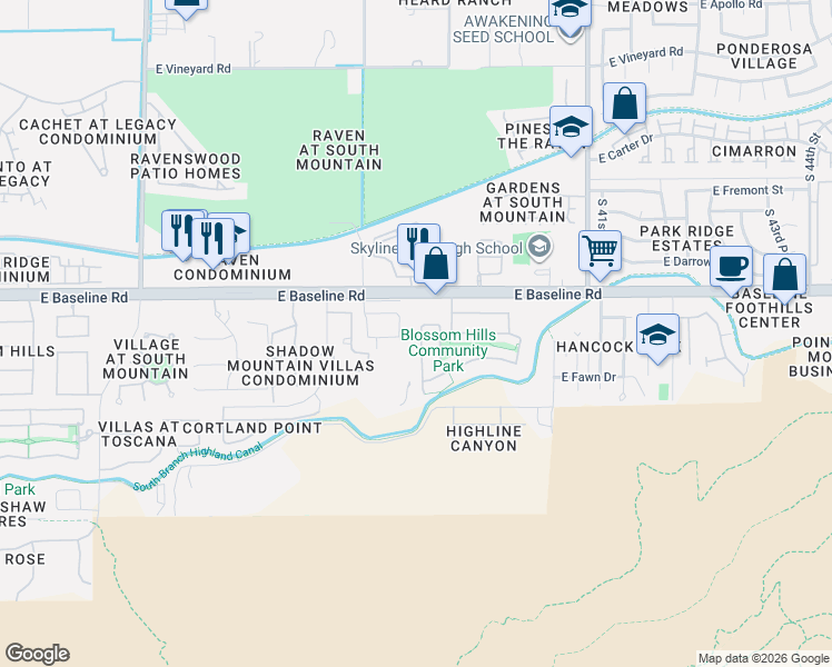 map of restaurants, bars, coffee shops, grocery stores, and more near 7724 South 37th Way in Phoenix