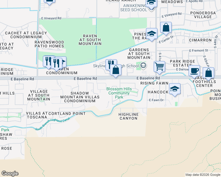 map of restaurants, bars, coffee shops, grocery stores, and more near 7724 South 37th Way in Phoenix