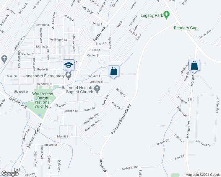 map of restaurants, bars, coffee shops, grocery stores, and more near 108 Park Avenue in Bessemer