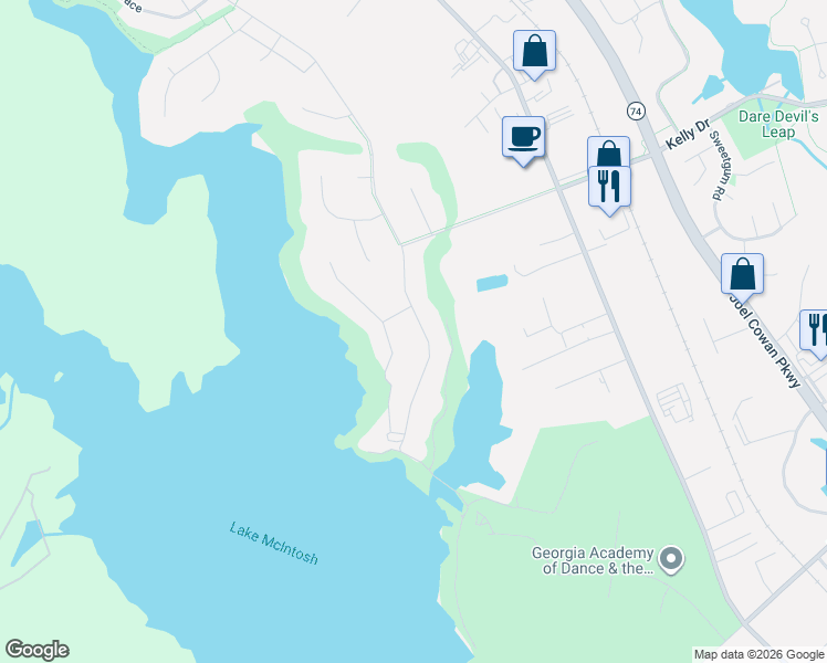 map of restaurants, bars, coffee shops, grocery stores, and more near 127 Terrane Ridge in Peachtree City