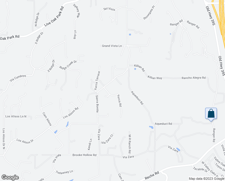 map of restaurants, bars, coffee shops, grocery stores, and more near 722 Yucca Road in Fallbrook