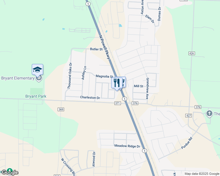 map of restaurants, bars, coffee shops, grocery stores, and more near 110 Rhett Road in Anna