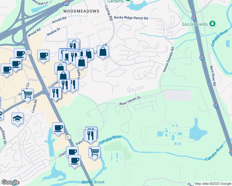 map of restaurants, bars, coffee shops, grocery stores, and more near 550 Hampton Park Drive in Hoover