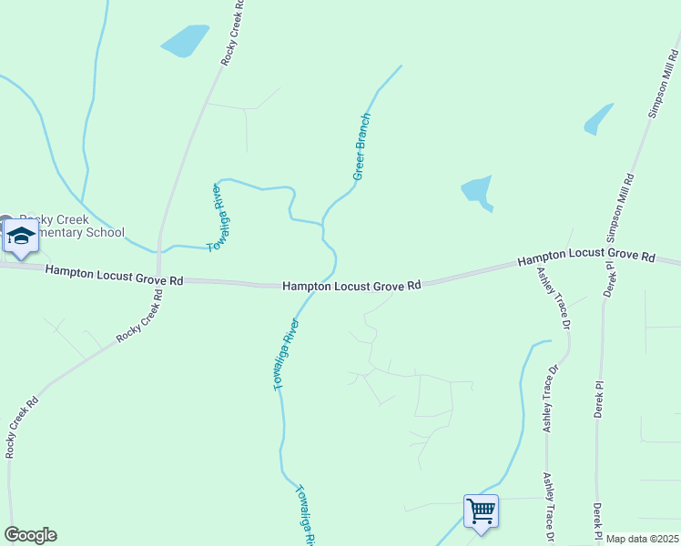 map of restaurants, bars, coffee shops, grocery stores, and more near 1287 Hampton Locust Grove Road in Locust Grove