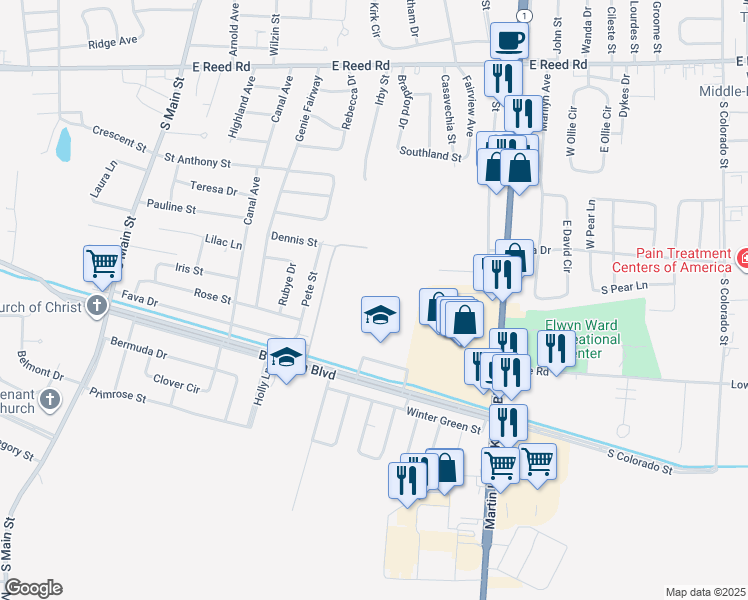 map of restaurants, bars, coffee shops, grocery stores, and more near 556 Bowman Boulevard in Greenville