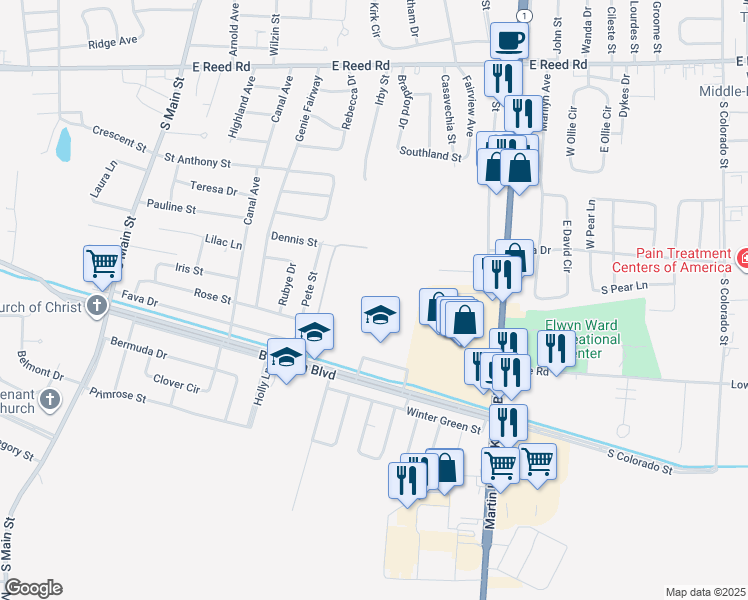 map of restaurants, bars, coffee shops, grocery stores, and more near 556 Bowman Boulevard in Greenville