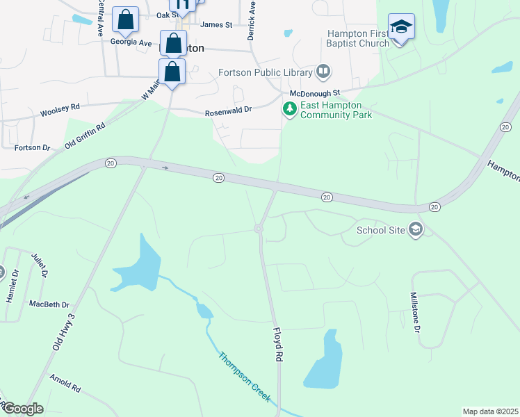 map of restaurants, bars, coffee shops, grocery stores, and more near 1 East King Road in Hampton