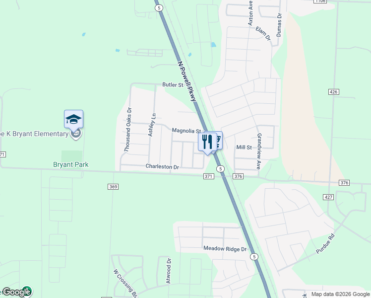 map of restaurants, bars, coffee shops, grocery stores, and more near 2616 Melanie Drive in Anna