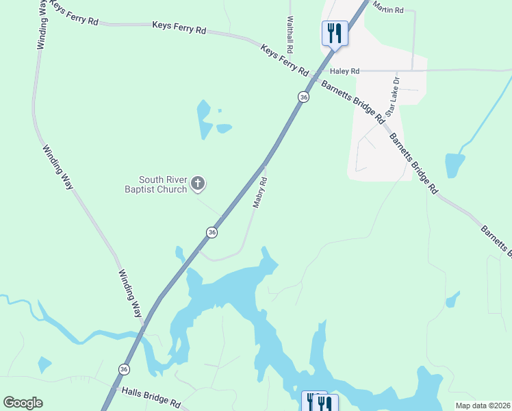 map of restaurants, bars, coffee shops, grocery stores, and more near 131 Mabry Road in Jackson